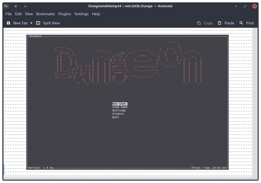Picture of the title screen with the prototype name: Dungeon